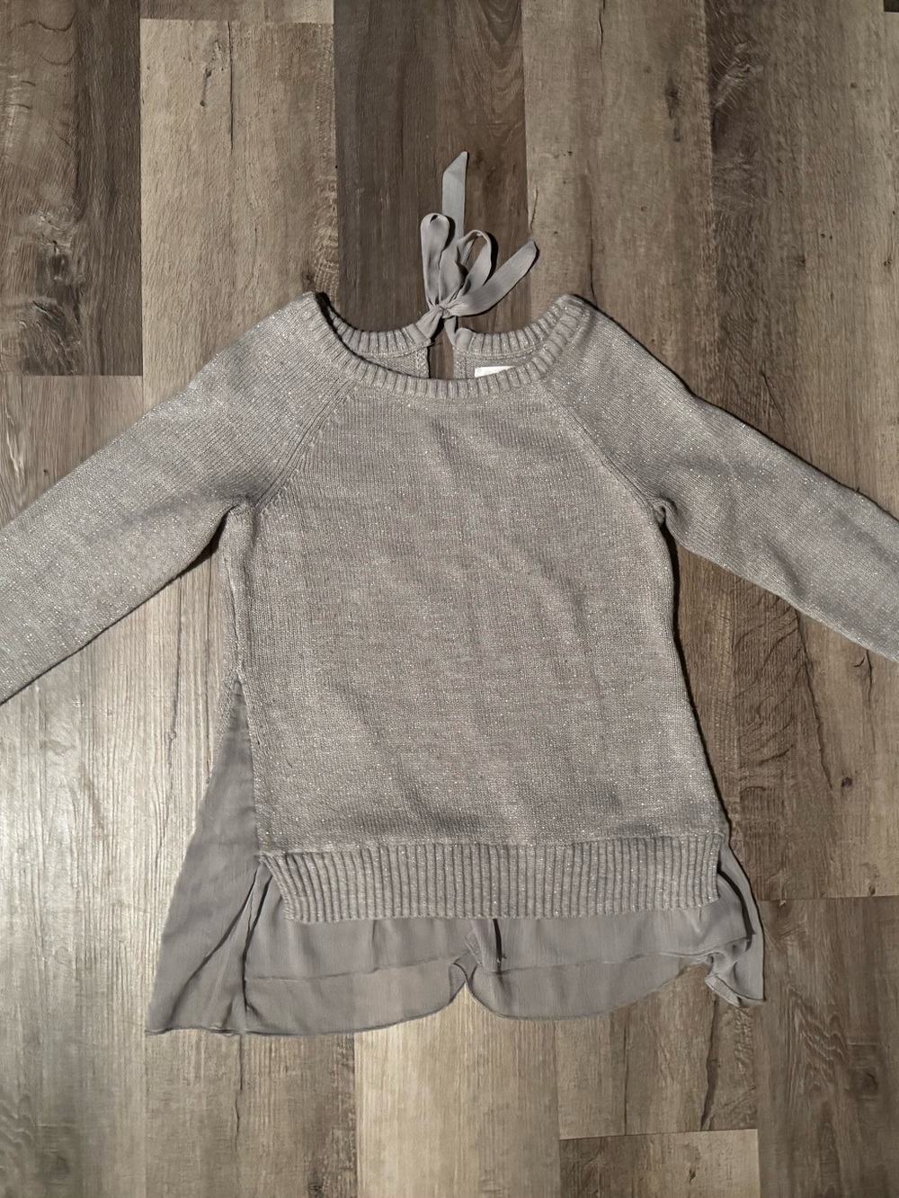 LC Lauren Conrad Light Gray Layered Hem Sweater with Tie Back